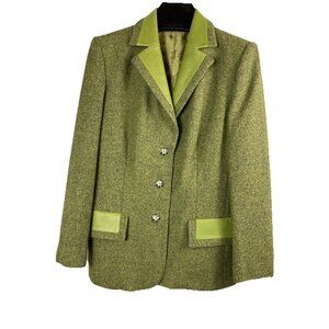 Holland & Holland England green tweed leather trim jacket Hunting Equestrian